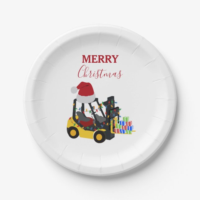 Assiettes En Carton Camion chariot élévateur de Noël (Devant)
