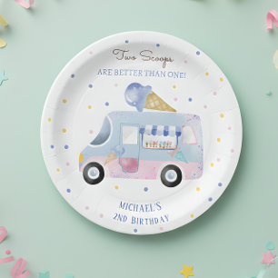 Assiettes En Carton Camion crème glacée 2 scoops deuxième anniversaire