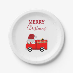 Assiettes En Carton Camion de feu rouge de Noël