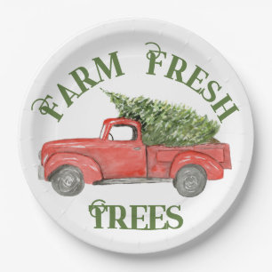 Assiettes En Carton Camion de Noël Rouge Ferme Arbres frais