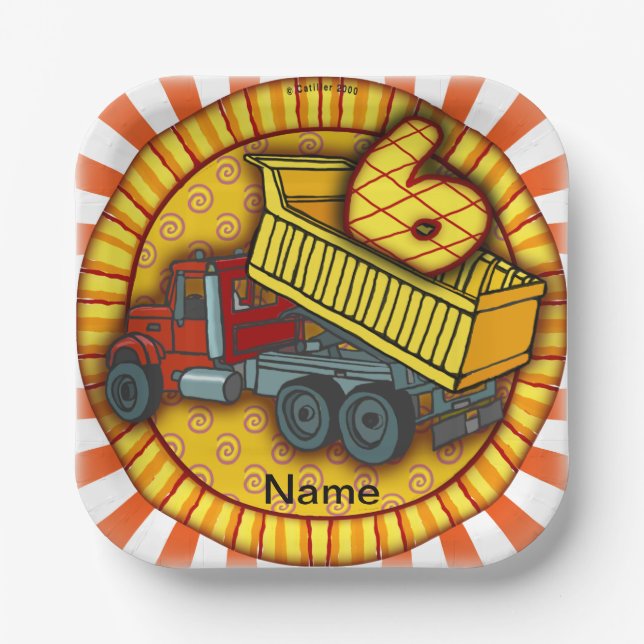 Assiettes En Carton Camion de vidange pour le 6e anniversaire (Recto)