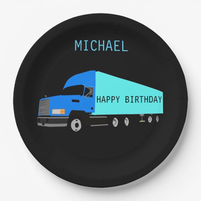 Assiettes En Carton "CAMION" Joyeuses plaques de papier d'anniversaire (Devant)