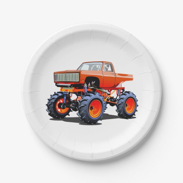 Assiettes En Carton Camion monstre de dessin animé (Devant)