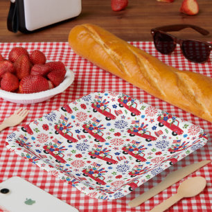 Assiettes En Carton camion patriotique et motif de feux d'artifice