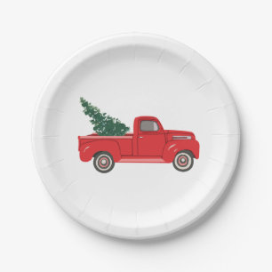 Assiettes En Carton Camion rouge avec peinture artistique