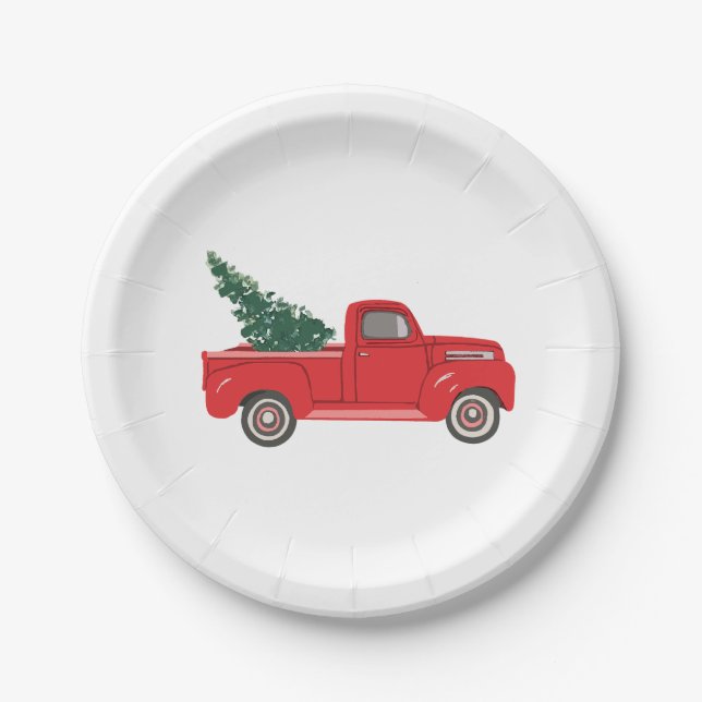 Assiettes En Carton Camion rouge avec peinture artistique (Devant)
