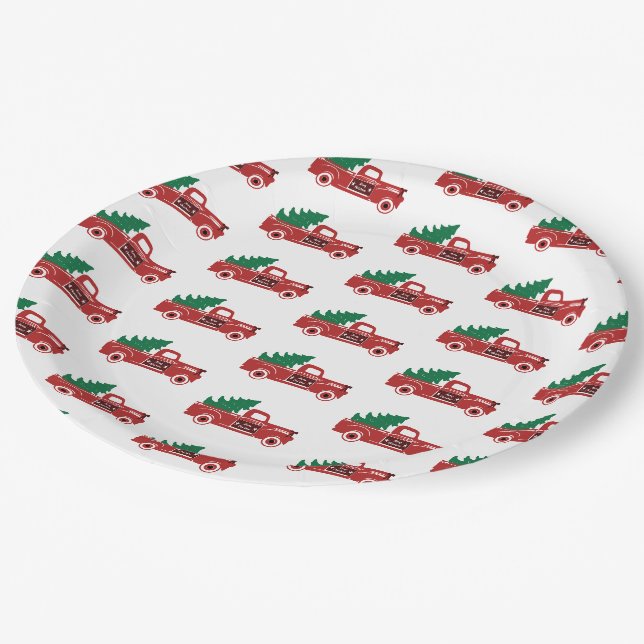 Assiettes En Carton Camion rouge et plaque d'arbre (Angle)