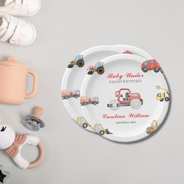 Assiettes En Carton Camions bébé en construction baby shower (Créateur téléchargé)