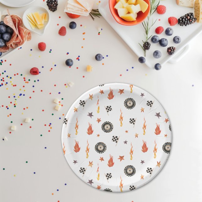 Assiettes En Carton Camions Chauffeurs de course Aquarelle moderne Bla (Créateur téléchargé)