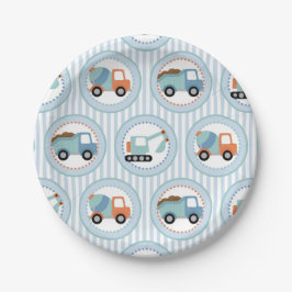 Assiettes En Carton Camions de construction - Bleu Blancs