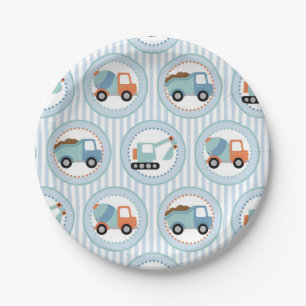 Assiettes En Carton Camions de construction - Bleu Blancs