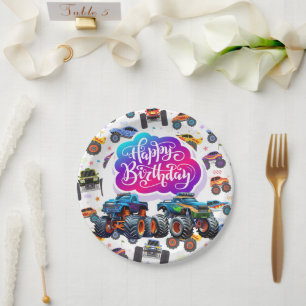 Assiettes En Carton Camions monstres Joyeux Anniversaire