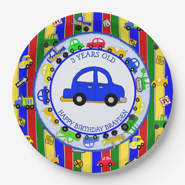 Assiettes En Carton Camions, voitures, tracteurs et signalisation rout (Devant)