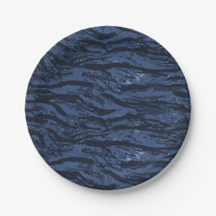 Assiettes En Carton Camo à rayures bleues