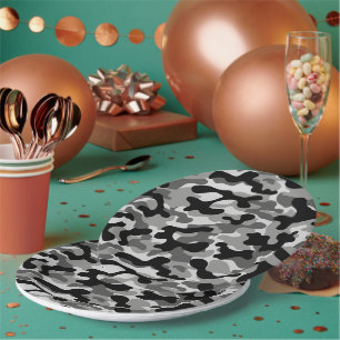 Assiettes En Carton Camo noir et gris urbain