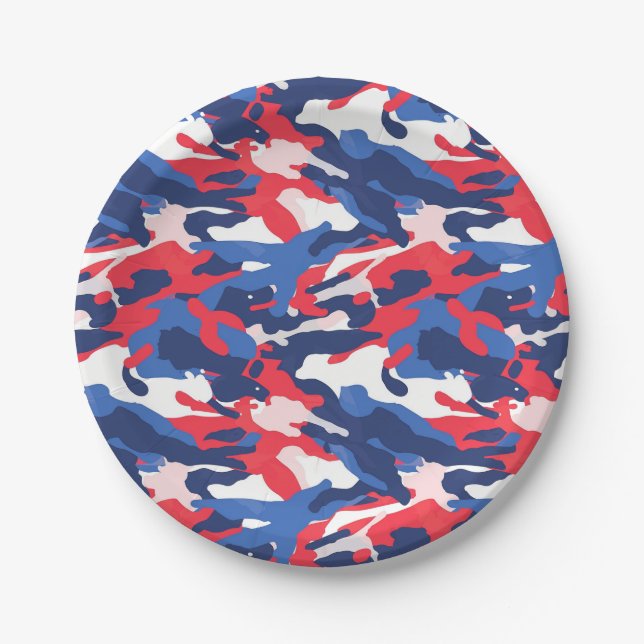 Assiettes En Carton Camo Patriotique Rouge Blanc Bleu Américain Libert (Devant)