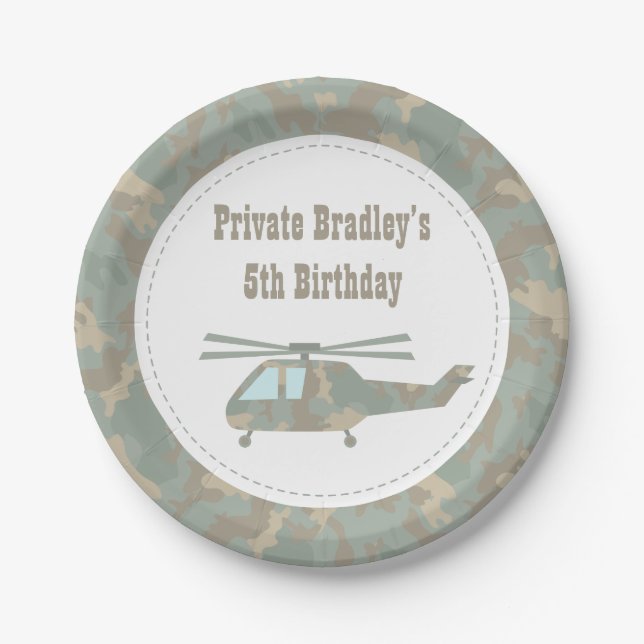 Assiettes En Carton Camo Print Helicopter Army Boys Birthday Party (Devant)