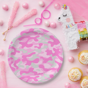 Assiettes En Carton Camo Rose