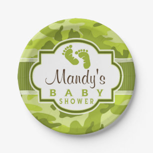 Assiettes En Carton Camo Vert, Baby shower Camouflage