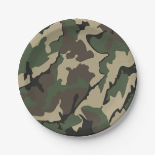 Assiettes En Carton Camo Vert, Plaques de papier de 7 pouces
