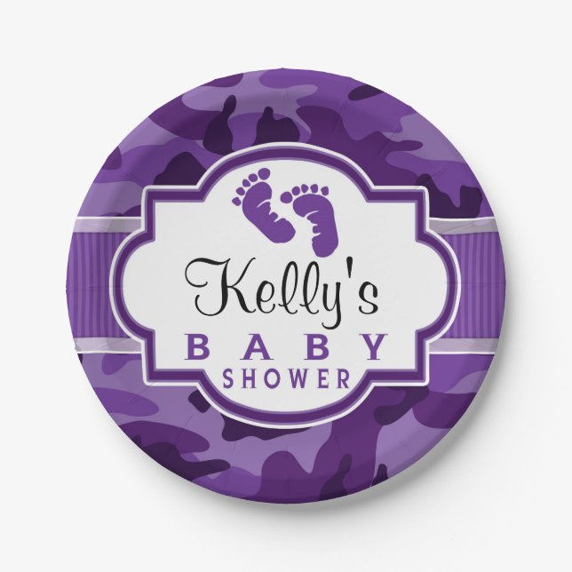 Assiettes En Carton Camo violet violet, Baby shower Camouflage (Devant)