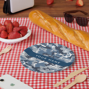 Assiettes En Carton Camouflage bleu neige d'hiver Votre nom Personnali