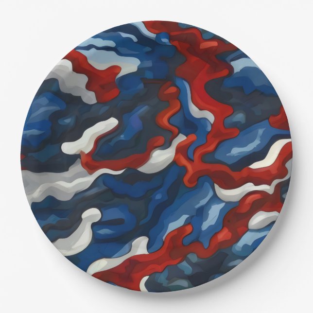 Assiettes En Carton camouflage bleu rouge (Devant)