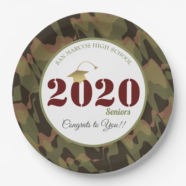 Assiettes En Carton Camouflage forestier personnalisé Motif Graduation (Devant)