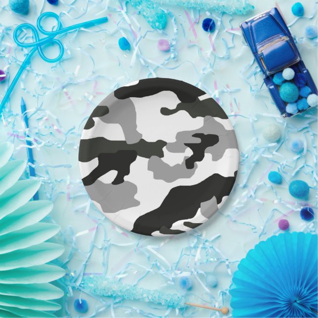 Assiettes En Carton Camouflage gris urbain no 15 imprimé (Fête)