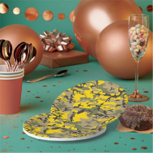 Assiettes En Carton Camouflage jaune et vert, Militaire, Armée