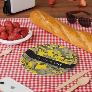 Assiettes En Carton Camouflage jaune et vert Personnalisez votre nom