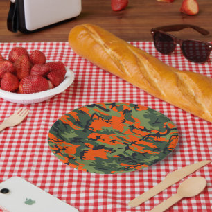 Assiettes En Carton Camouflage orange et vert, Militaire, Armée