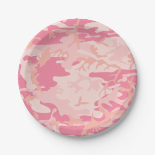 Assiettes En Carton Camouflage rose. Camo ton