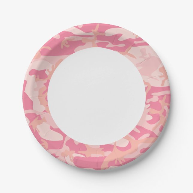 Assiettes En Carton Camouflage rose. Camo ton (Devant)