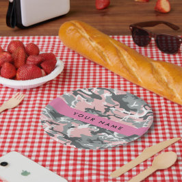 Assiettes En Carton Camouflage rose et gris Votre nom Personnalisez