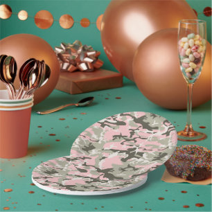 Assiettes En Carton Camouflage rose et vert, Militaire, Armée