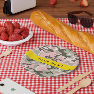 Assiettes En Carton Camouflage rose et vert Votre nom Personnalisez