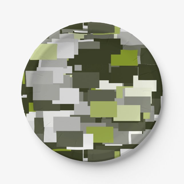 Assiettes En Carton Camouflage urbain vert gris (Devant)