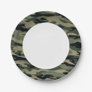 Assiettes En Carton Camouflage vert. Camo ton