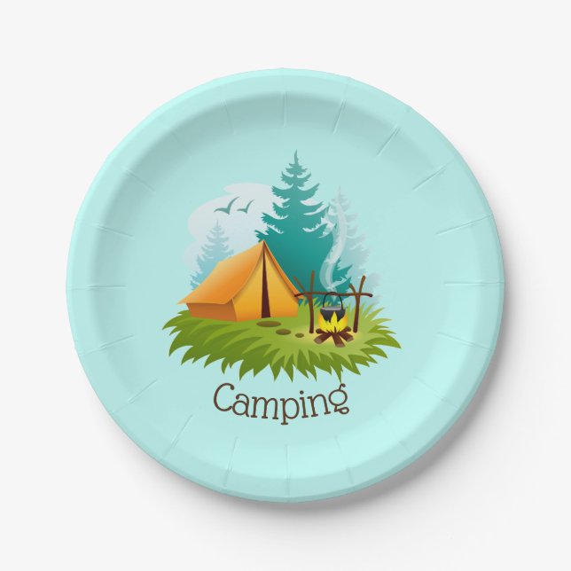 Assiettes En Carton Camp Camping Design Papier Plaque (Devant)