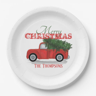 Assiettes En Carton Campagne Camion Rouge Fête sur mesure Noël