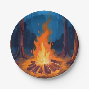 Assiettes En Carton Campfire Moon   Peinture Aquarelle de la Nature
