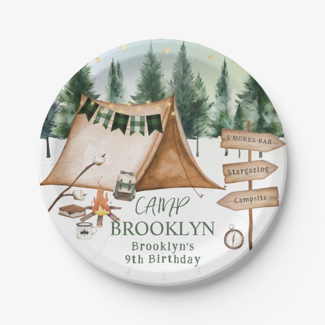 Assiettes En Carton Camping Bonfire Campfire S'mores Anniversaire Exté (Devant)