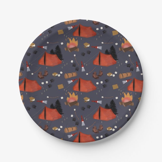 Assiettes En Carton Camping Extérieur Aventure Été Feu de camp (Devant)