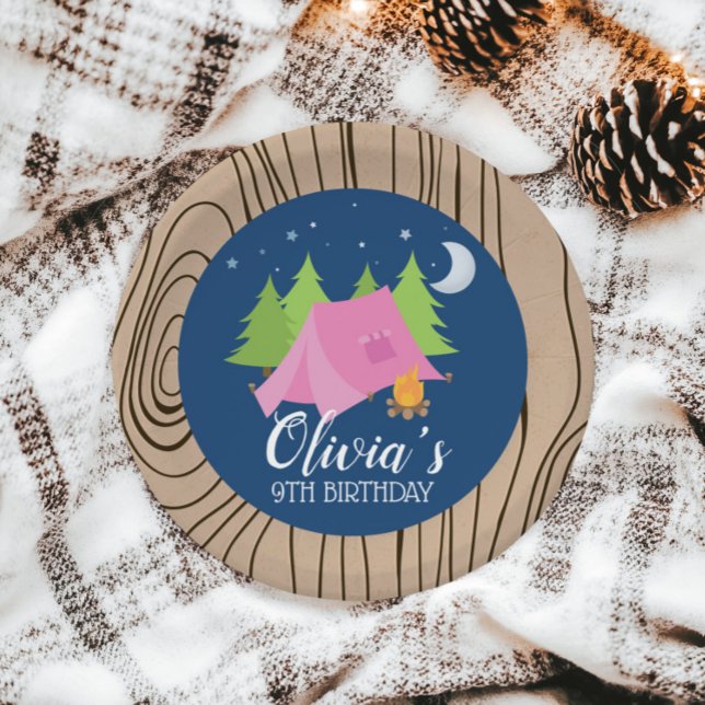 Assiettes En Carton Camping fille Anniversaire Plaques de fête bois ar (Créateur téléchargé)