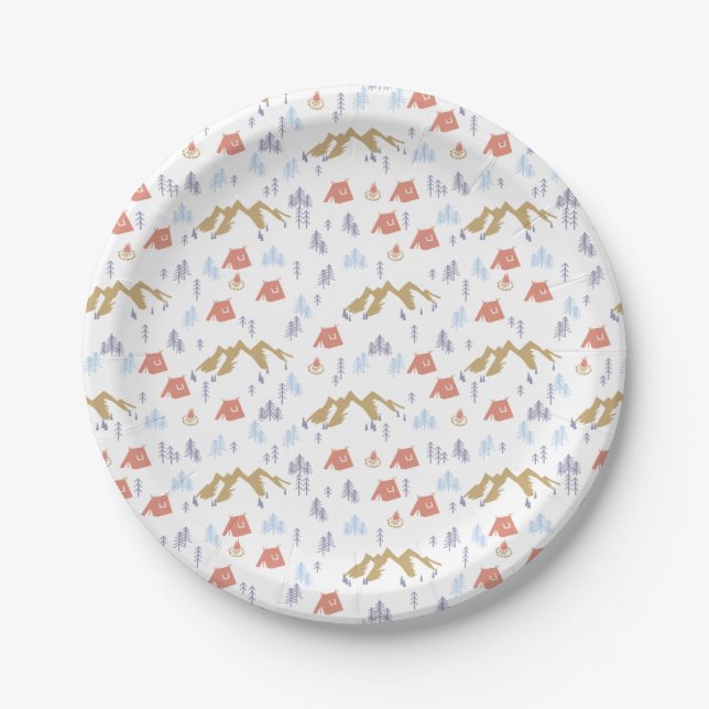 Assiettes En Carton Camping forestier de conifères (Devant)