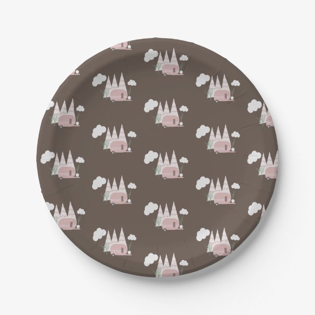 Assiettes En Carton Camping rose Fête d'anniversaire (Devant)