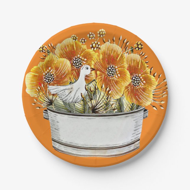 Assiettes En Carton Canard avec Fleurs et Conteneur Design (Devant)