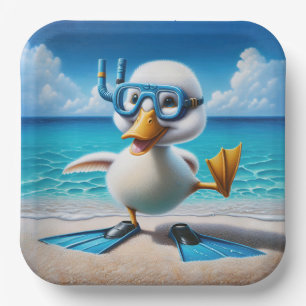Assiettes En Carton Canard Blanc Avec Tuba Sur La Plage