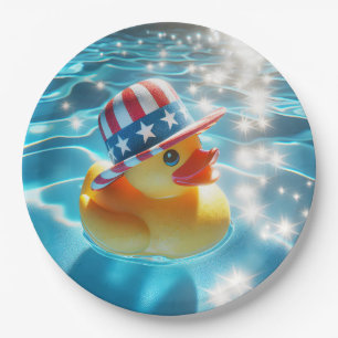 Assiettes En Carton Canard En Caoutchouc Jaune Patriotique En Piscine